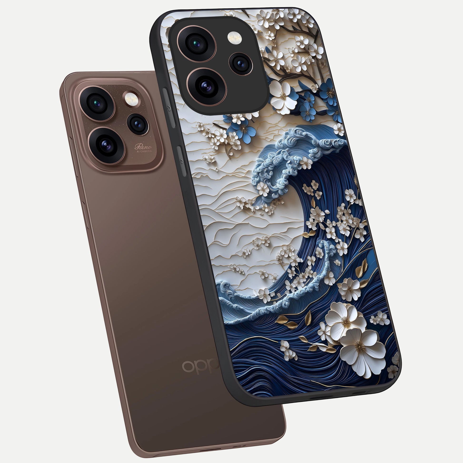  Blossom Wave Art phone case For Oppo Reno 15 Pro showing premium glass back cover with detailed artwork