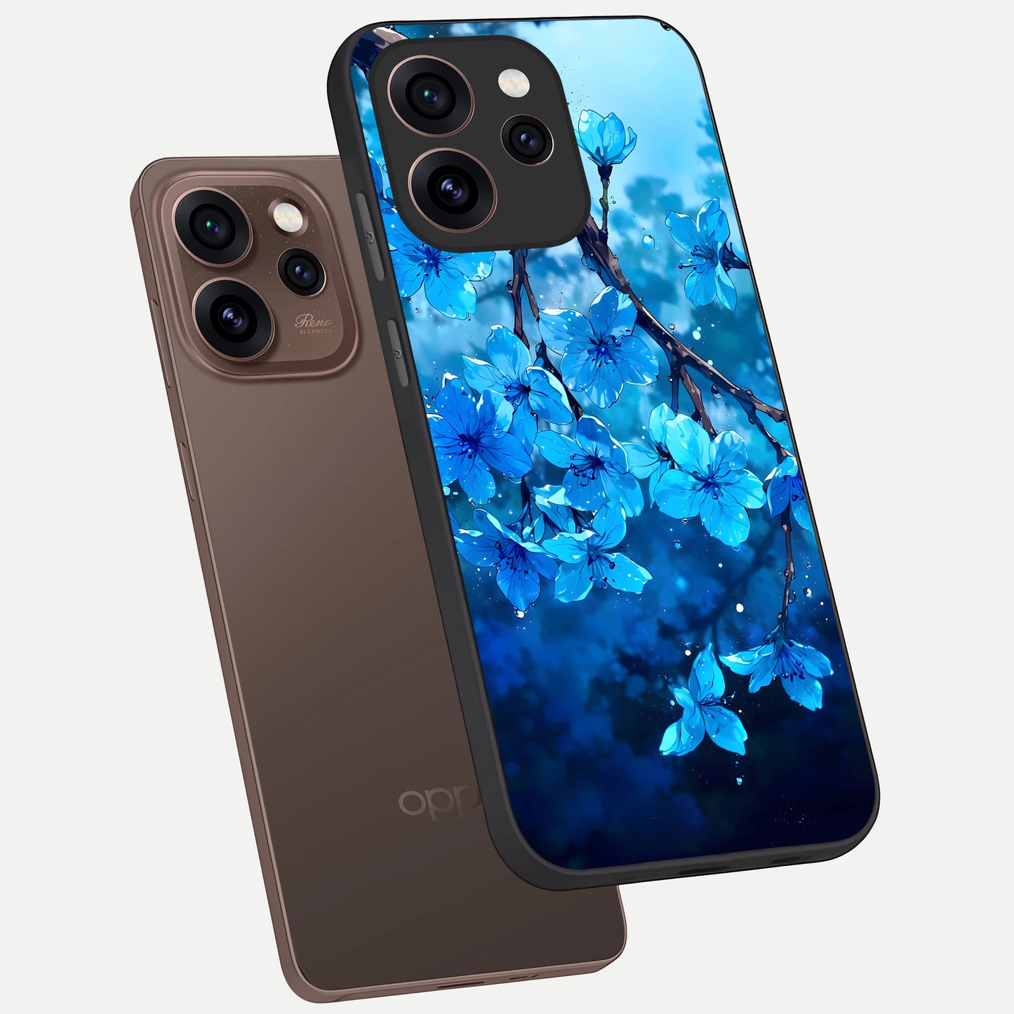  Blue Blossoms Branch phone case For Oppo Reno 15 Pro showing premium glass back cover with detailed artwork