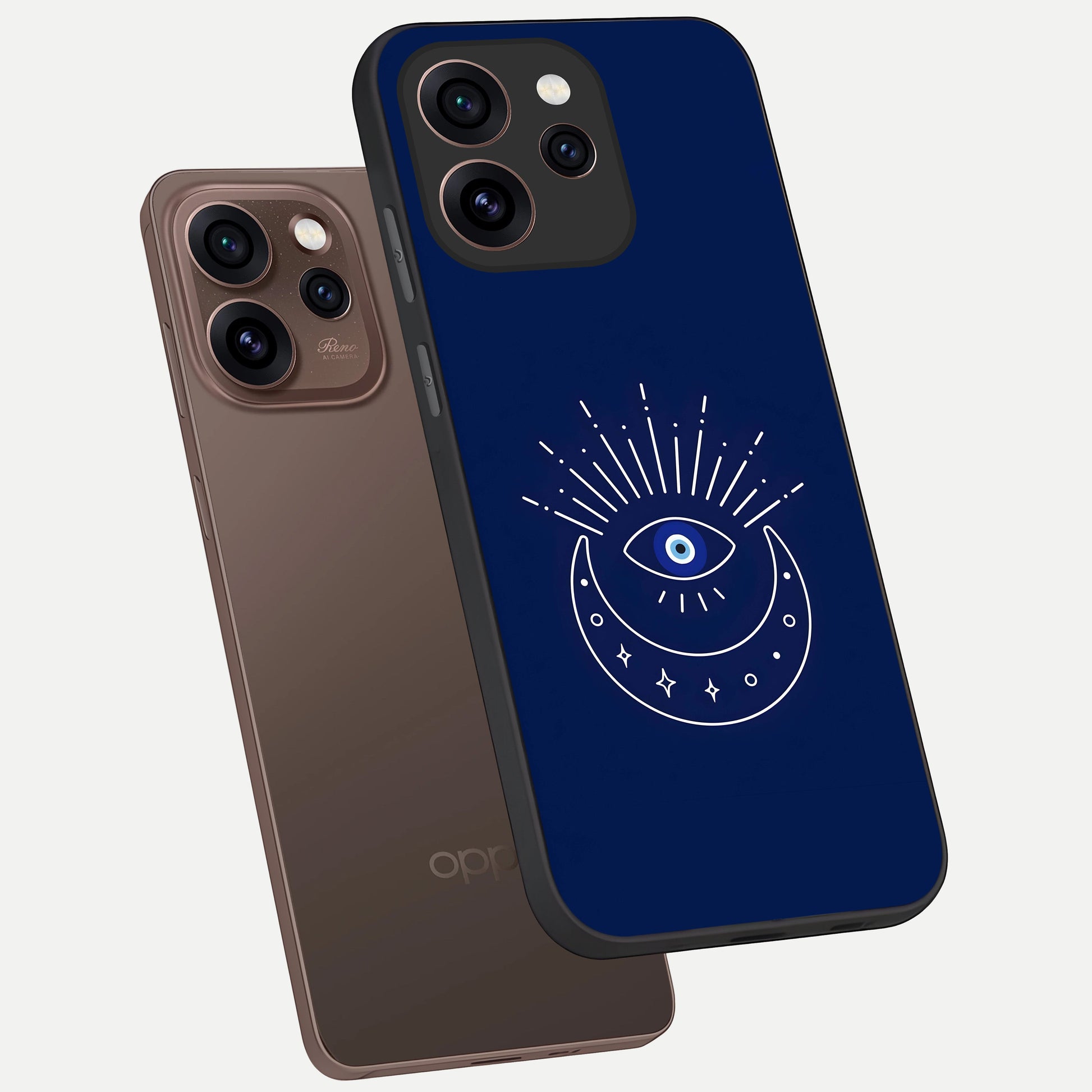  Blue Evil Eye phone case For Oppo Reno 15 Pro showing premium glass back cover with detailed artwork