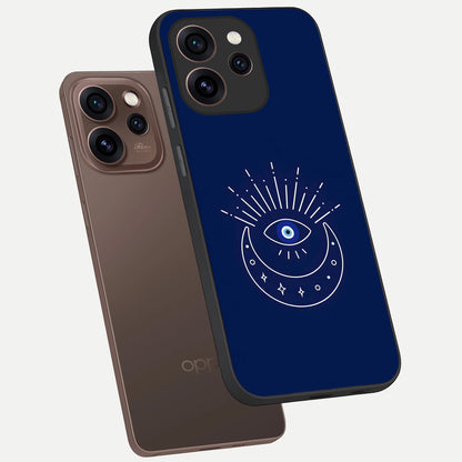  Blue Evil Eye phone case For Oppo Reno 15 Pro showing premium glass back cover with detailed artwork