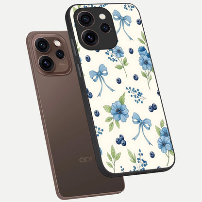  Blue Flower And Bow phone case For Oppo Reno 15 Pro showing premium glass back cover with detailed artwork