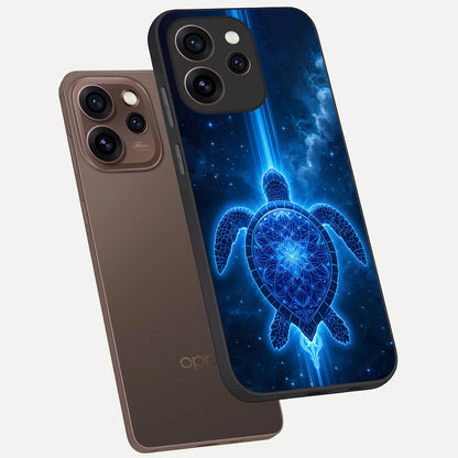  Blue Galaxy Turtle phone case For Oppo Reno 15 Pro showing premium glass back cover with detailed artwork