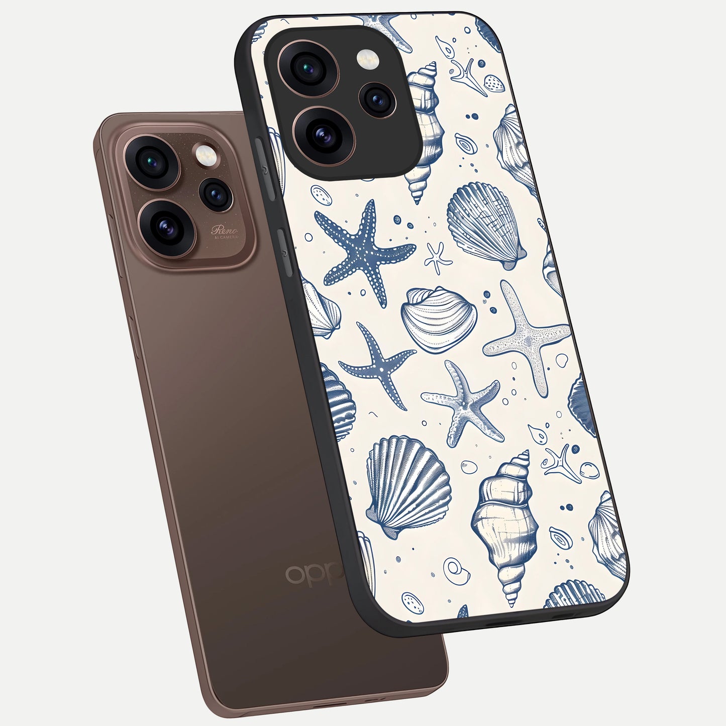  Blue Ocean Outline phone case For Oppo Reno 15 Pro showing premium glass back cover with detailed artwork