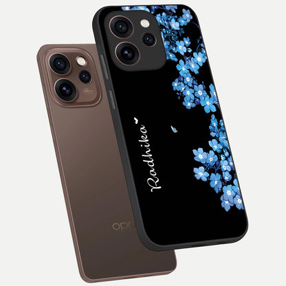  Blue Petal Dream Custom Name phone case For Oppo Reno 15 Pro showing premium glass back cover with detailed artwork