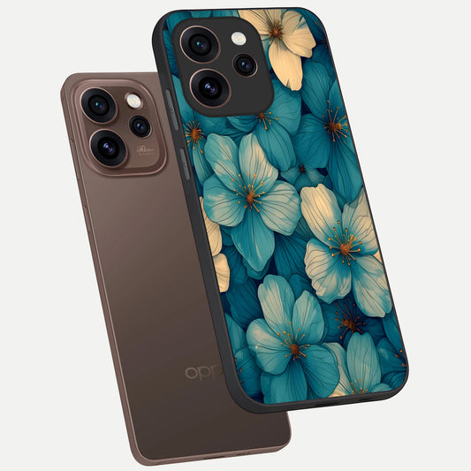  Blue Shade Floral phone case For Oppo Reno 15 Pro showing premium glass back cover with detailed artwork
