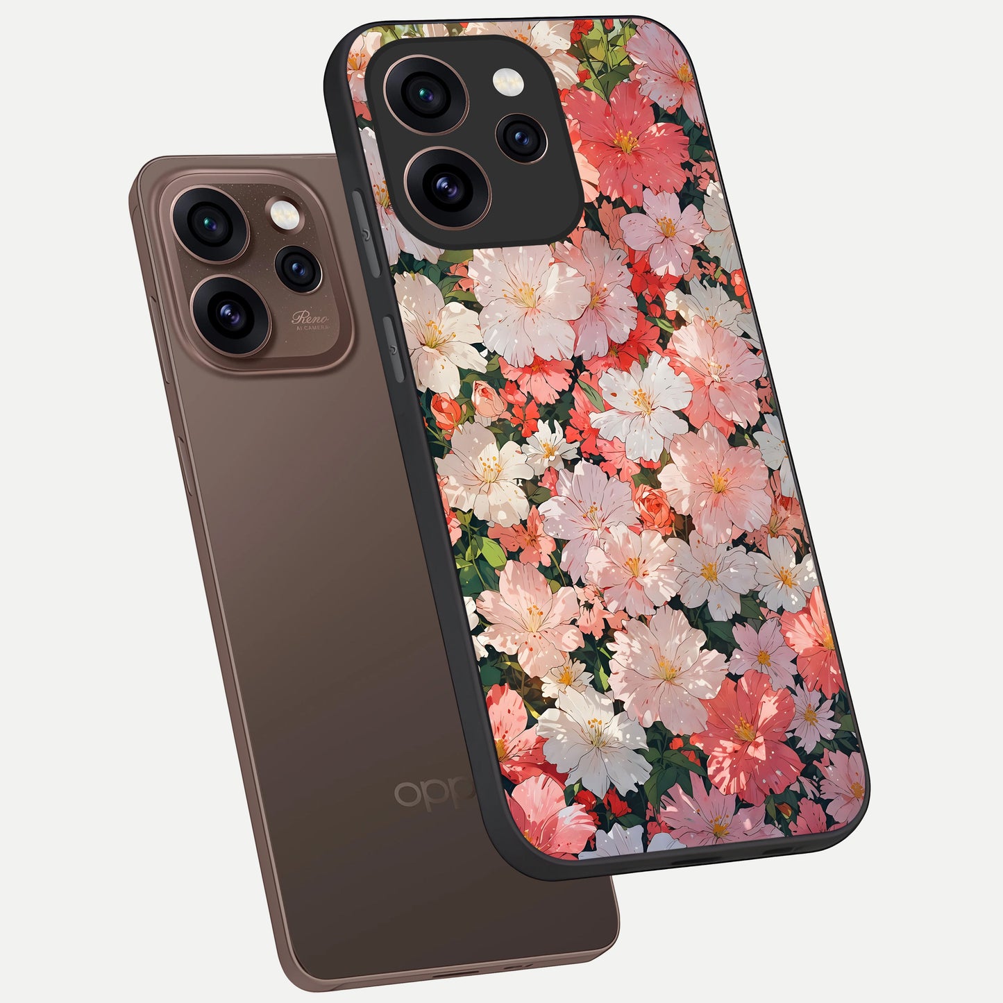  Blush Bloom Field phone case For Oppo Reno 15 Pro showing premium glass back cover with detailed artwork