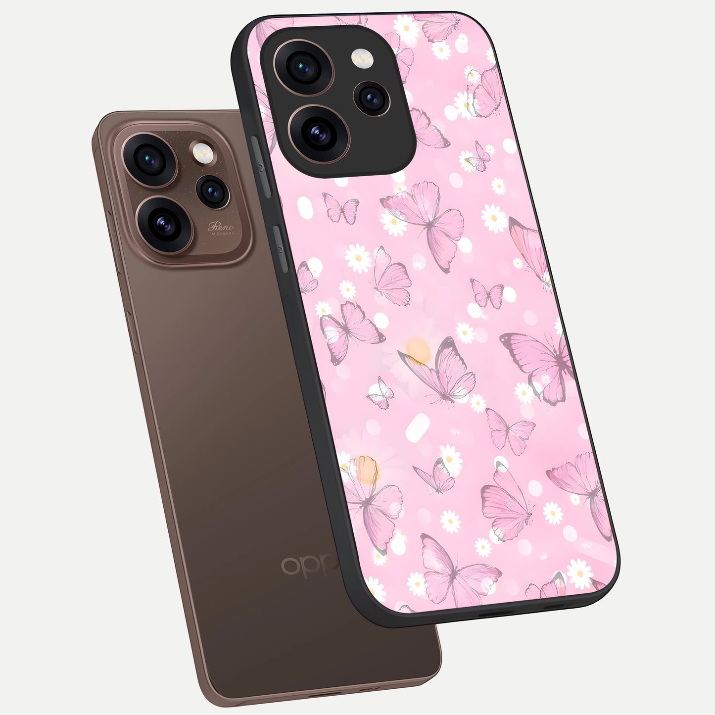  Blush Butterfly Garden phone case For Oppo Reno 15 Pro showing premium glass back cover with detailed artwork