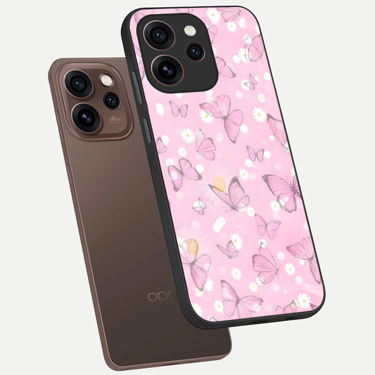  Blush Butterfly Garden phone case For Oppo Reno 15 Pro showing premium glass back cover with detailed artwork
