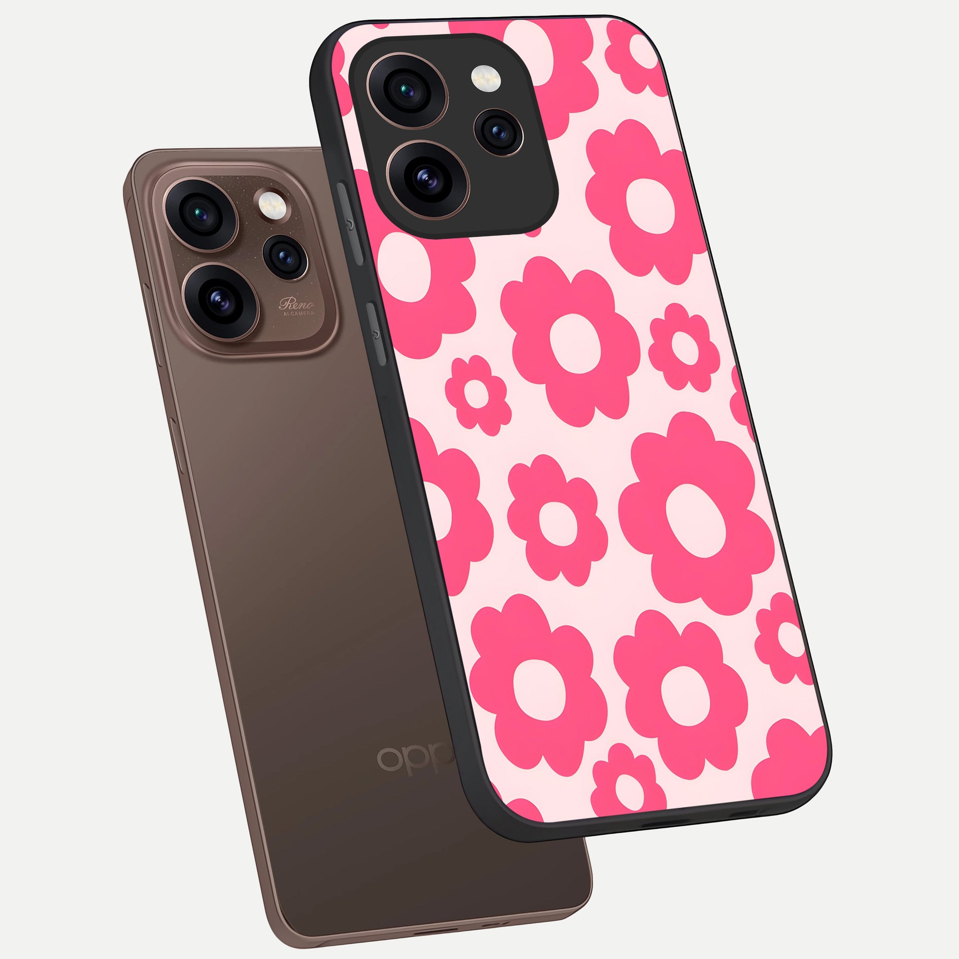  Blush Flower Pop phone case For Oppo Reno 15 Pro showing premium glass back cover with detailed artwork