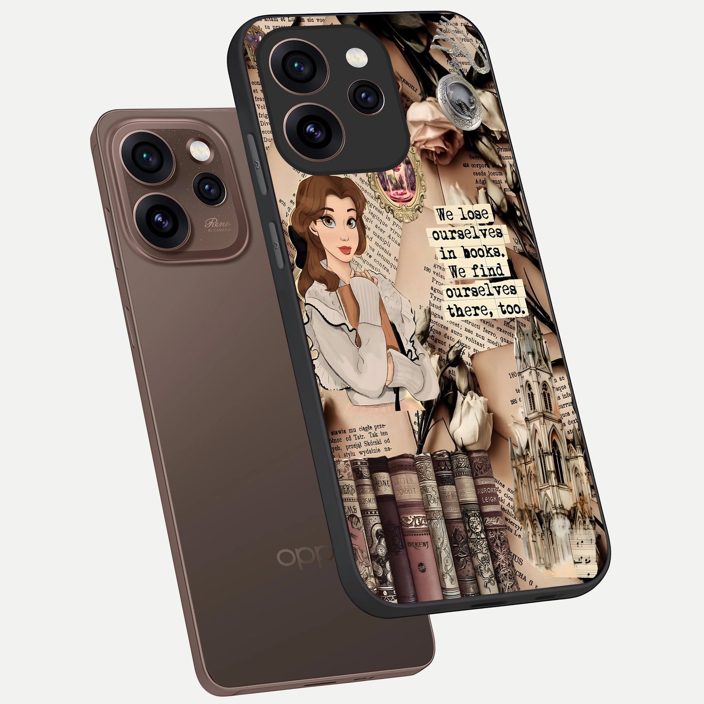  Bookish Dream World phone case For Oppo Reno 15 Pro showing premium glass back cover with detailed artwork