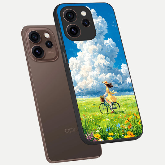  Breezy Meadow Ride phone case For Oppo Reno 15 Pro showing premium glass back cover with detailed artwork