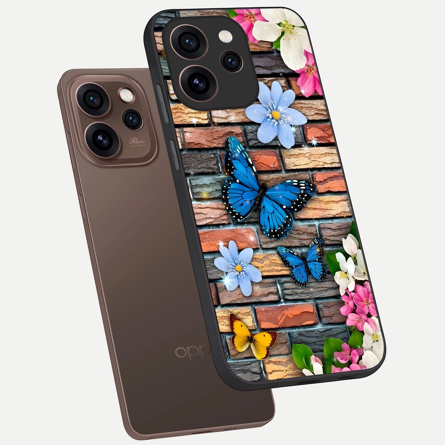  Brick Bloom Flight phone case For Oppo Reno 15 Pro showing premium glass back cover with detailed artwork