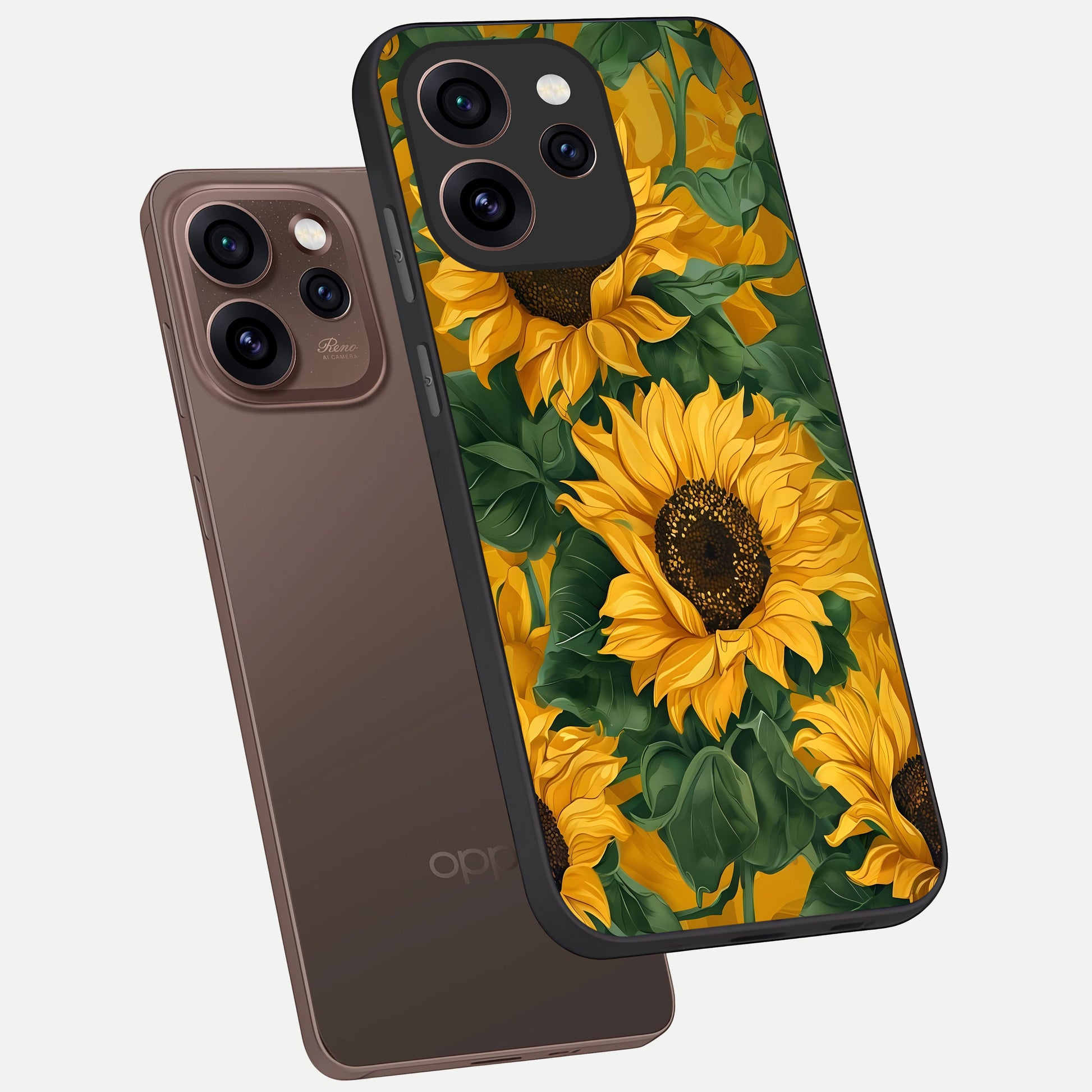  Bright Sunflower Bloom phone case For Oppo Reno 15 Pro showing premium glass back cover with detailed artwork
