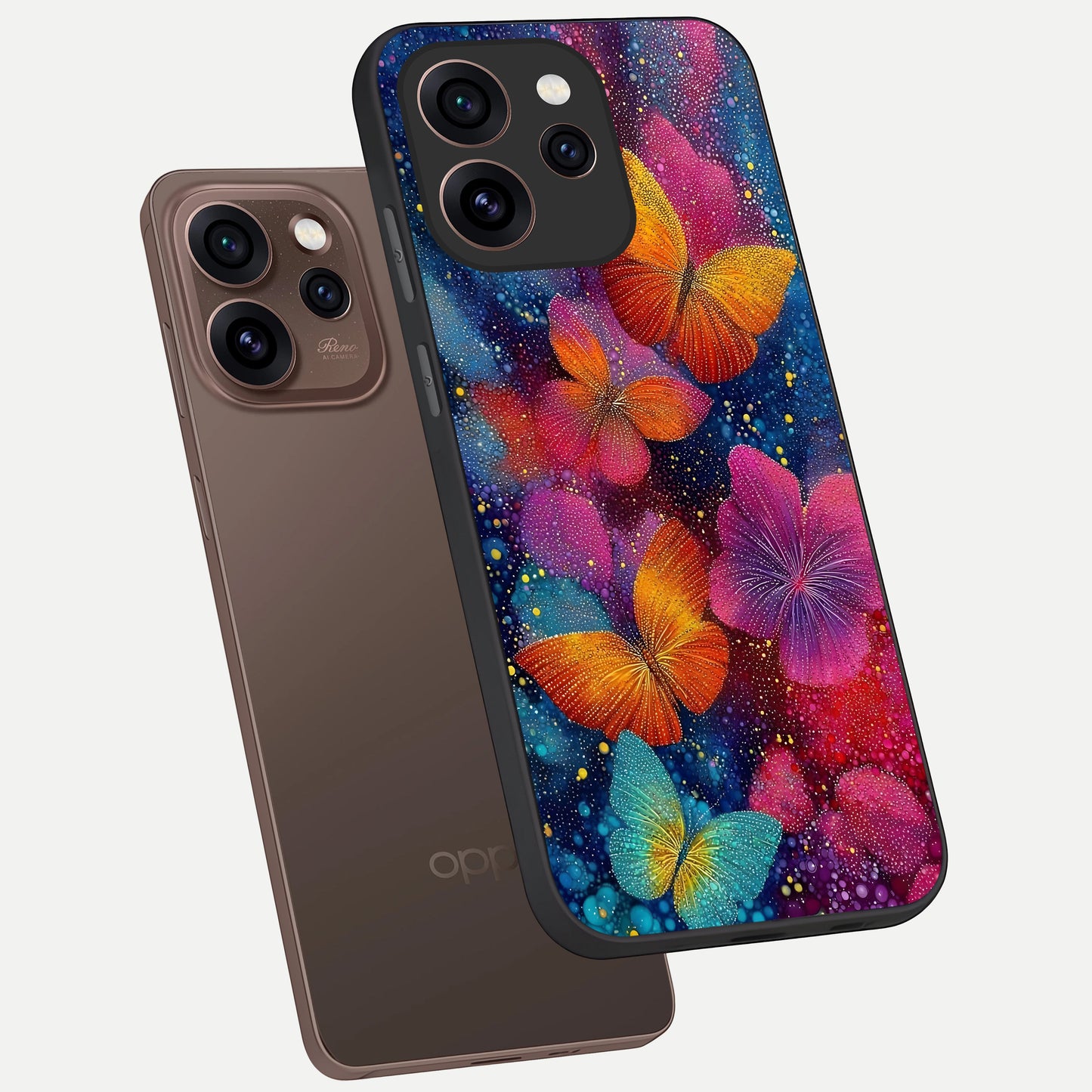  Butterfly Dream Mist phone case For Oppo Reno 15 Pro showing premium glass back cover with detailed artwork