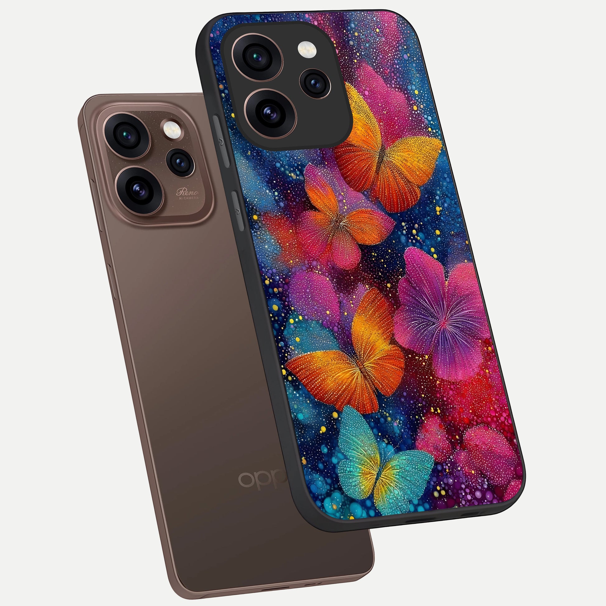  Butterfly Dream Mist phone case For Oppo Reno 15 Pro showing premium glass back cover with detailed artwork