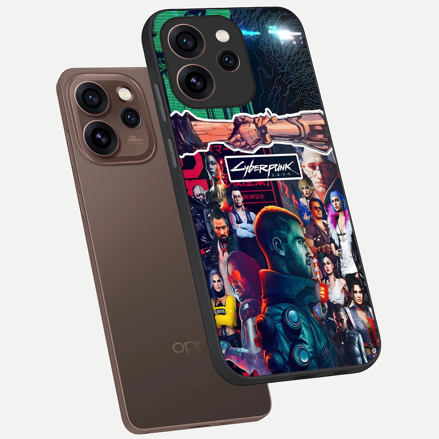  CYBERPUNK Legacy phone case For Oppo Reno 15 Pro showing premium glass back cover with detailed artwork
