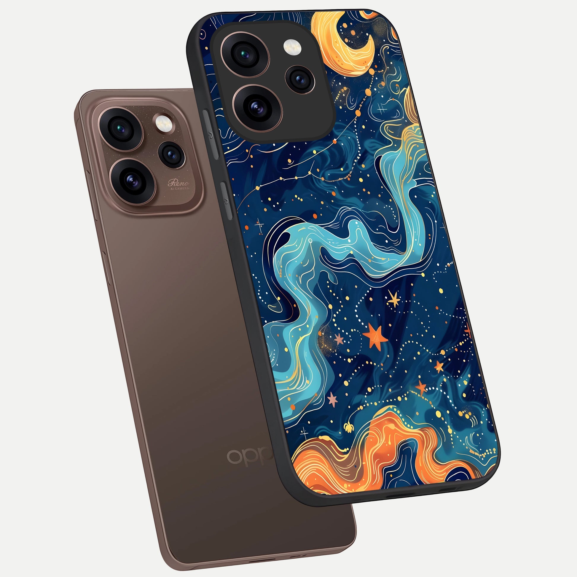  Celestial Dream Flow phone case For Oppo Reno 15 Pro showing premium glass back cover with detailed artwork
