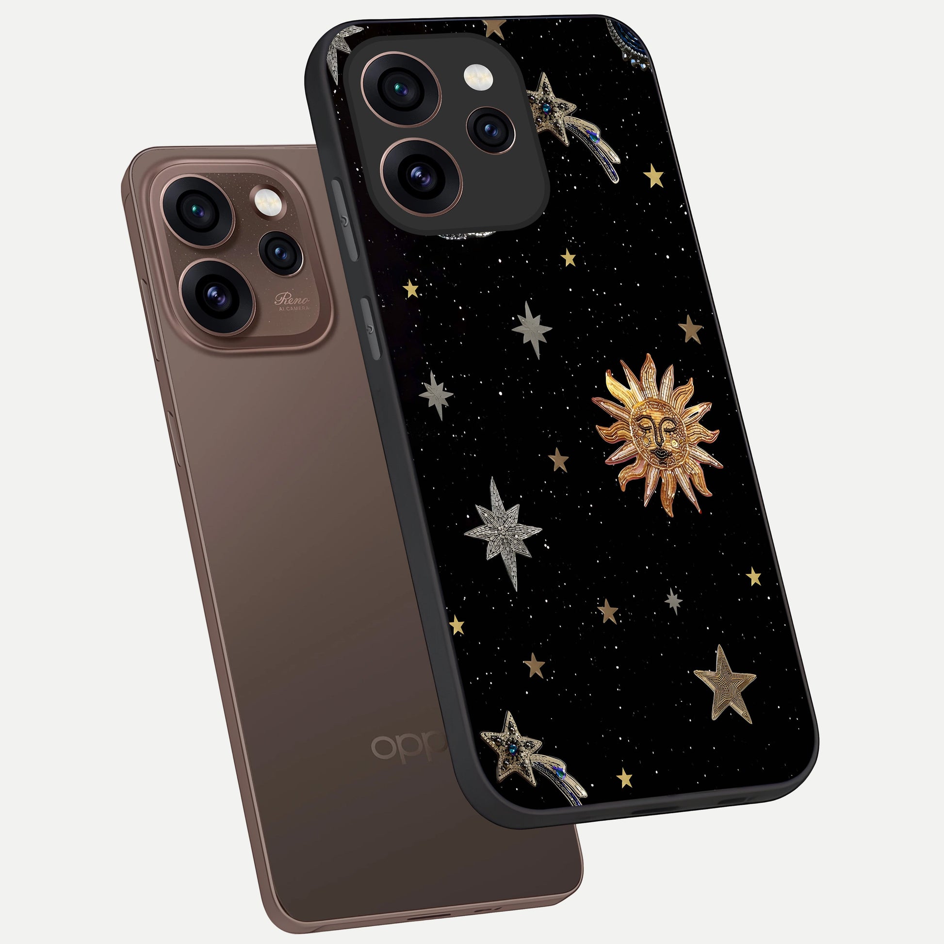  Celestial Moon With Stars phone case For Oppo Reno 15 Pro showing premium glass back cover with detailed artwork