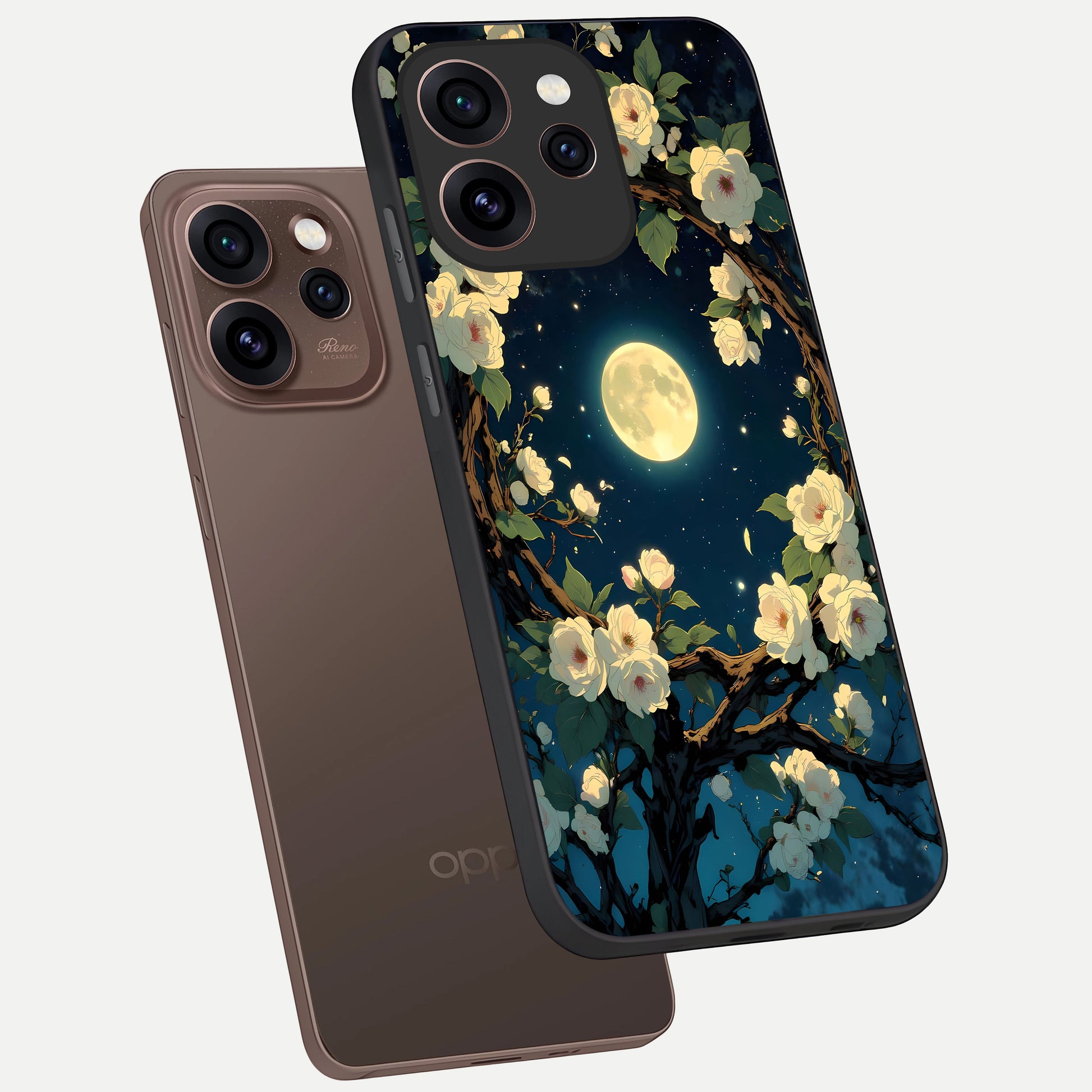  Celestial Moon And Flower phone case For Oppo Reno 15 Pro showing premium glass back cover with detailed artwork