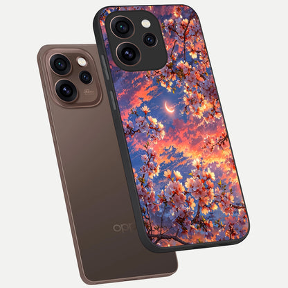  Celestial Sakura Sunset phone case For Oppo Reno 15 Pro showing premium glass back cover with detailed artwork