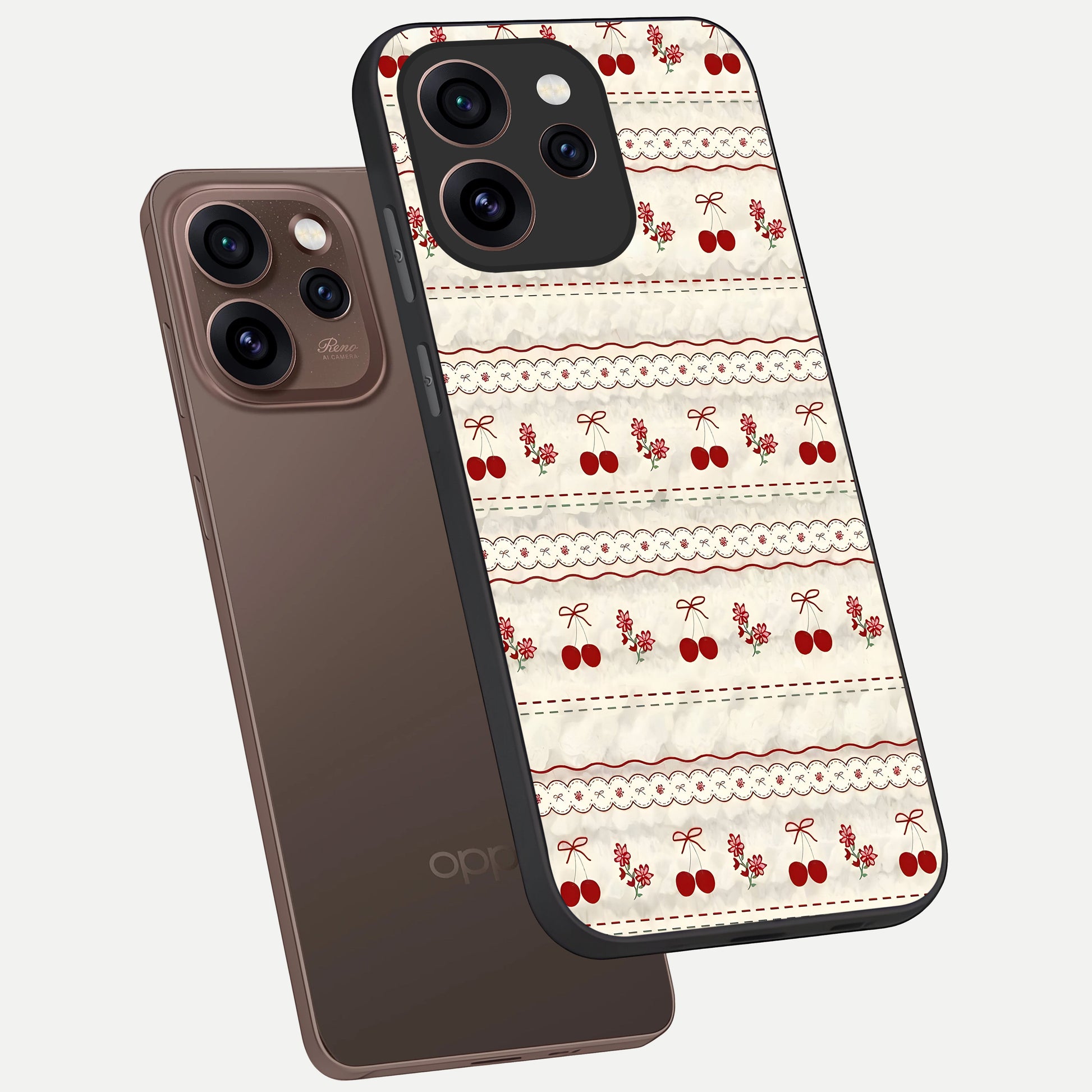  Cherry Bloom Charm phone case For Oppo Reno 15 Pro showing premium glass back cover with detailed artwork
