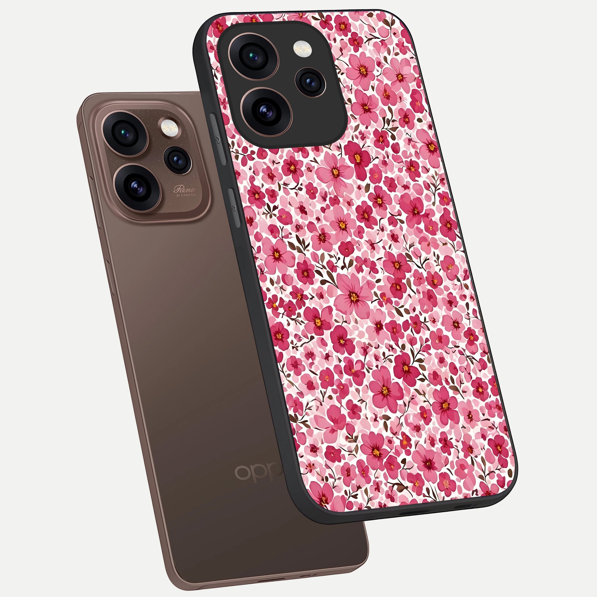  Cherry Blossom Charm phone case For Oppo Reno 15 Pro showing premium glass back cover with detailed artwork