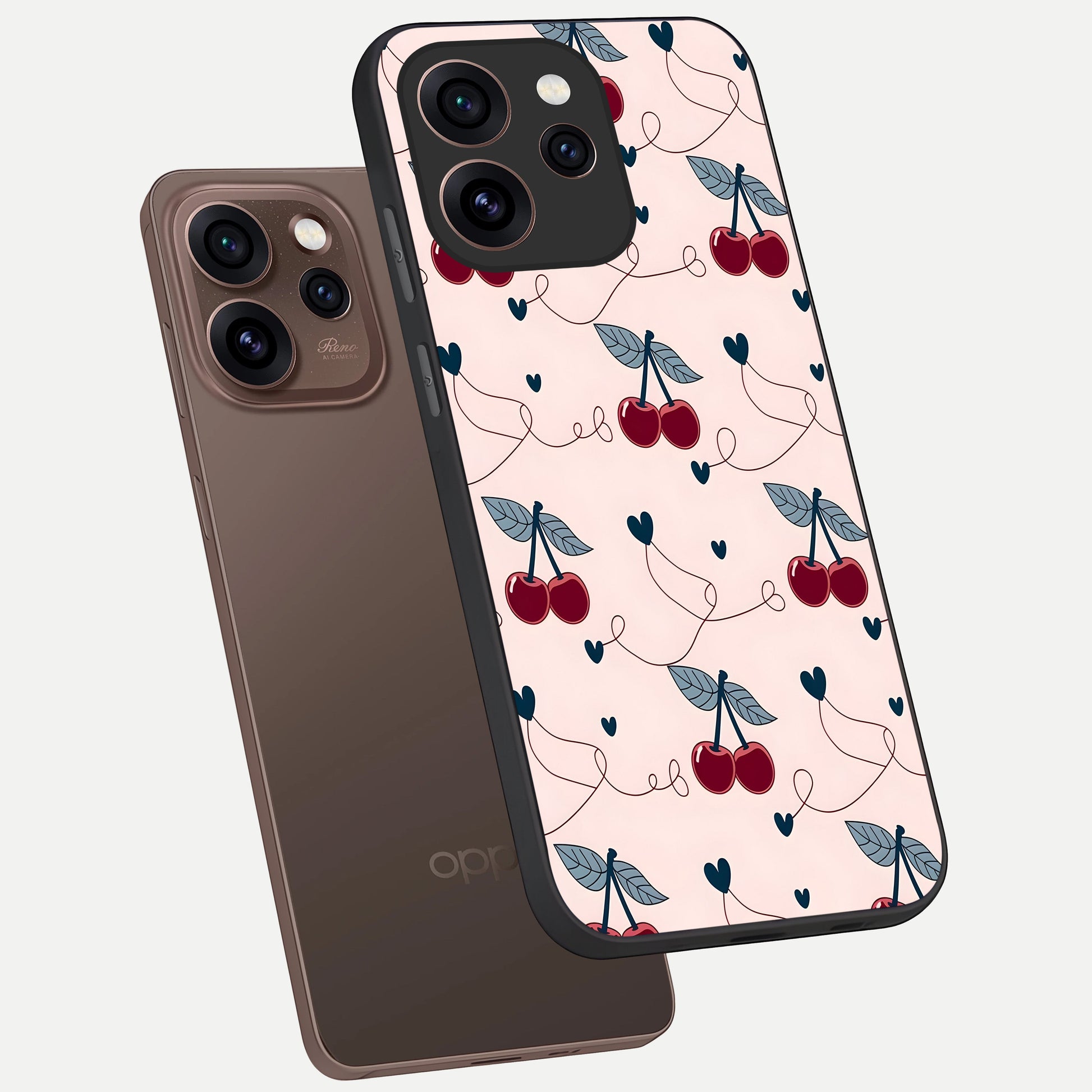  Cherry Heart Line phone case For Oppo Reno 15 Pro showing premium glass back cover with detailed artwork