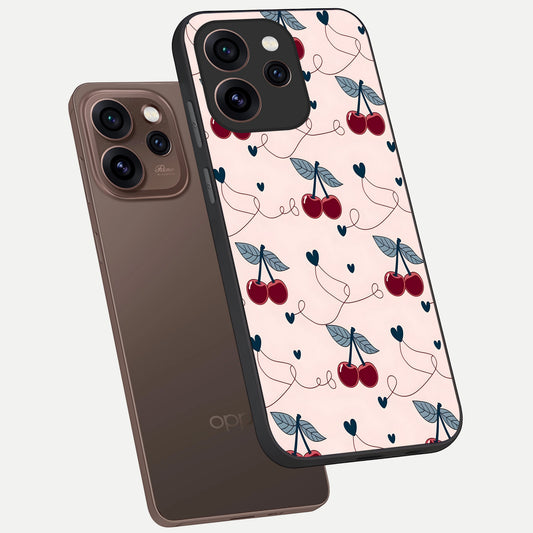  Cherry Heart Line phone case For Oppo Reno 15 Pro showing premium glass back cover with detailed artwork