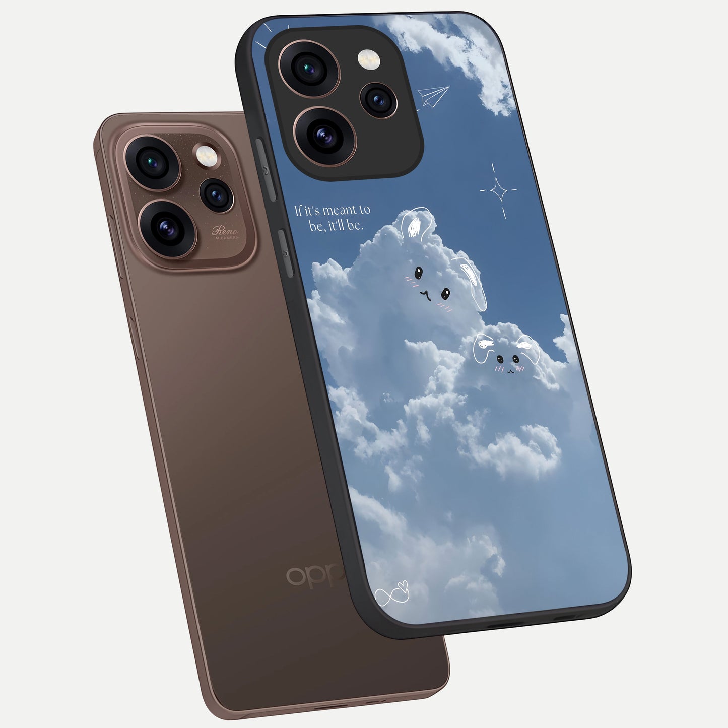 Cloud Bunny Dreams phone case For Oppo Reno 15 Pro showing premium glass back cover with detailed artwork