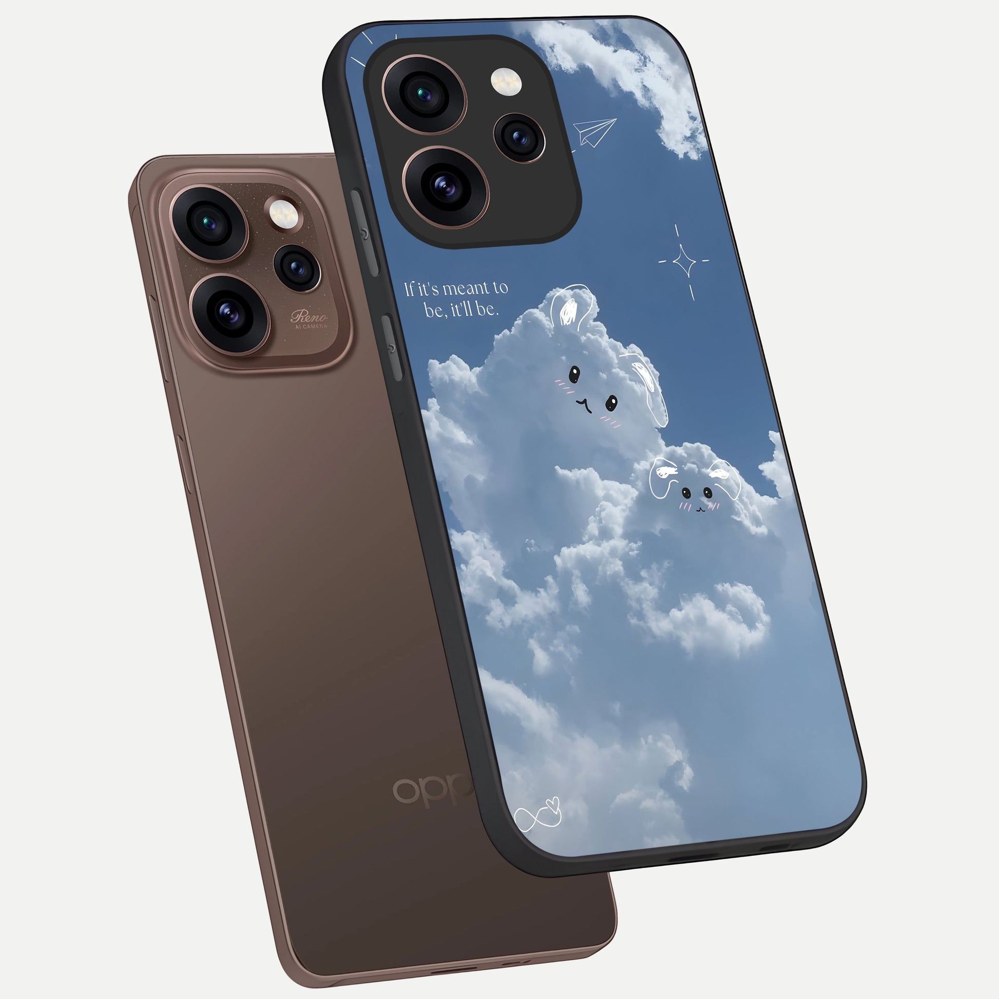  Cloud Bunny Dreams phone case For Oppo Reno 15 Pro showing premium glass back cover with detailed artwork