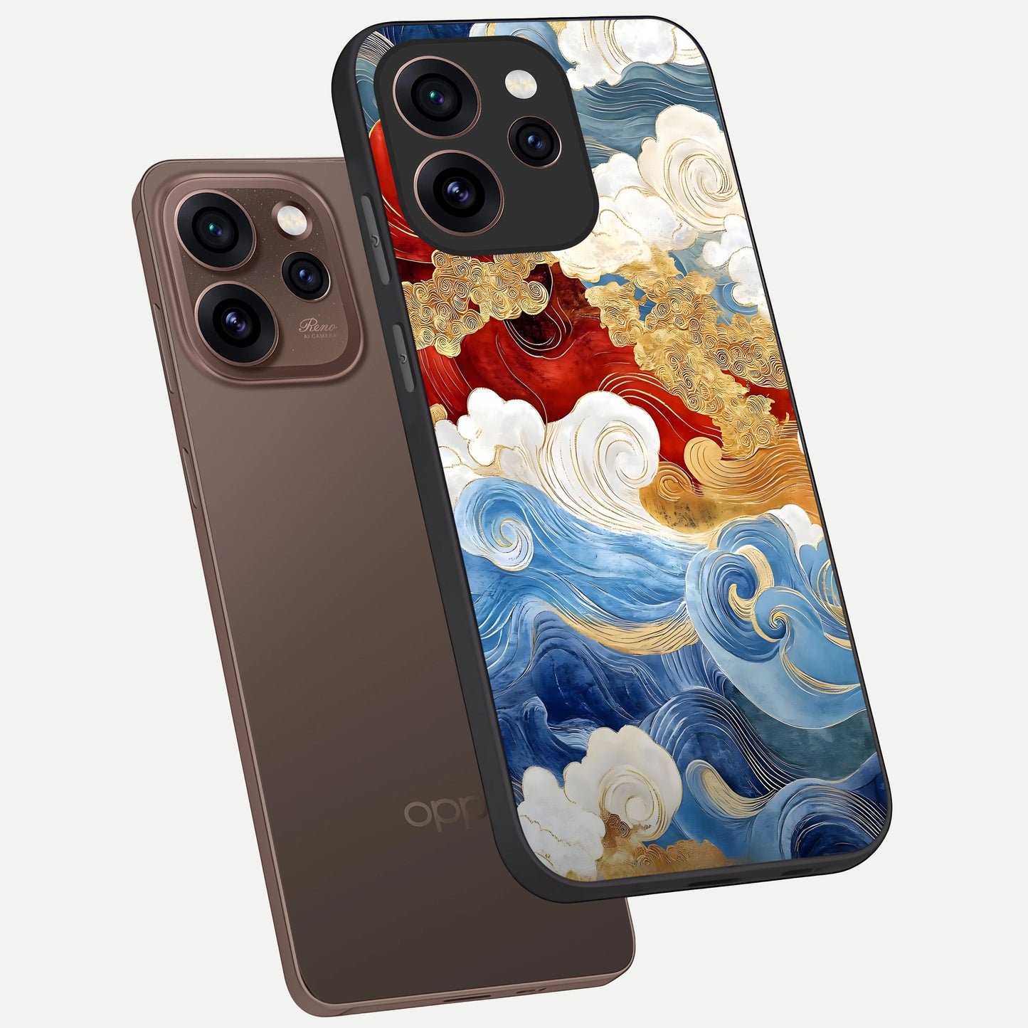  Colored Waves phone case For Oppo Reno 15 Pro showing premium glass back cover with detailed artwork