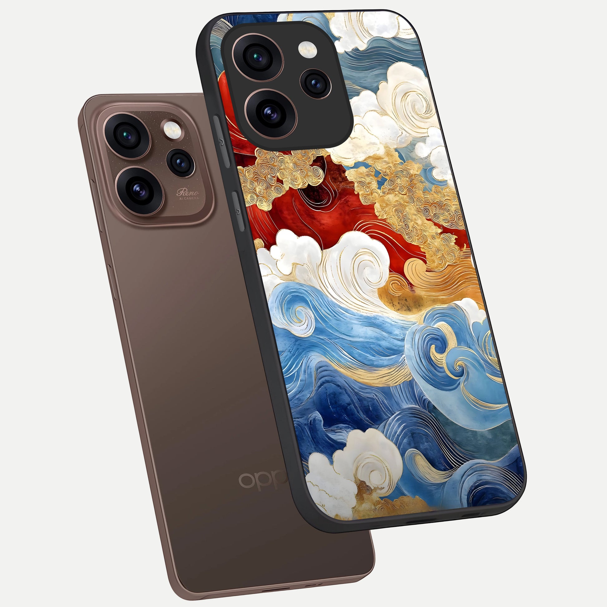  Colored Waves phone case For Oppo Reno 15 Pro showing premium glass back cover with detailed artwork