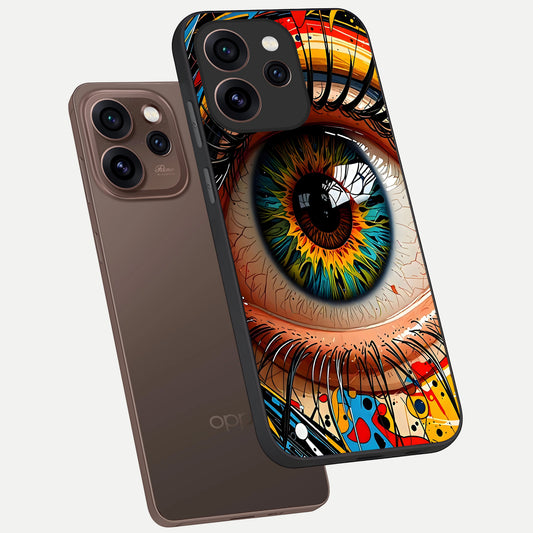  Colorful Eye phone case For Oppo Reno 15 Pro showing premium glass back cover with detailed artwork