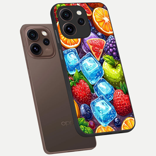  Colorful Fruits with Ice phone case For Oppo Reno 15 Pro showing premium glass back cover with detailed artwork