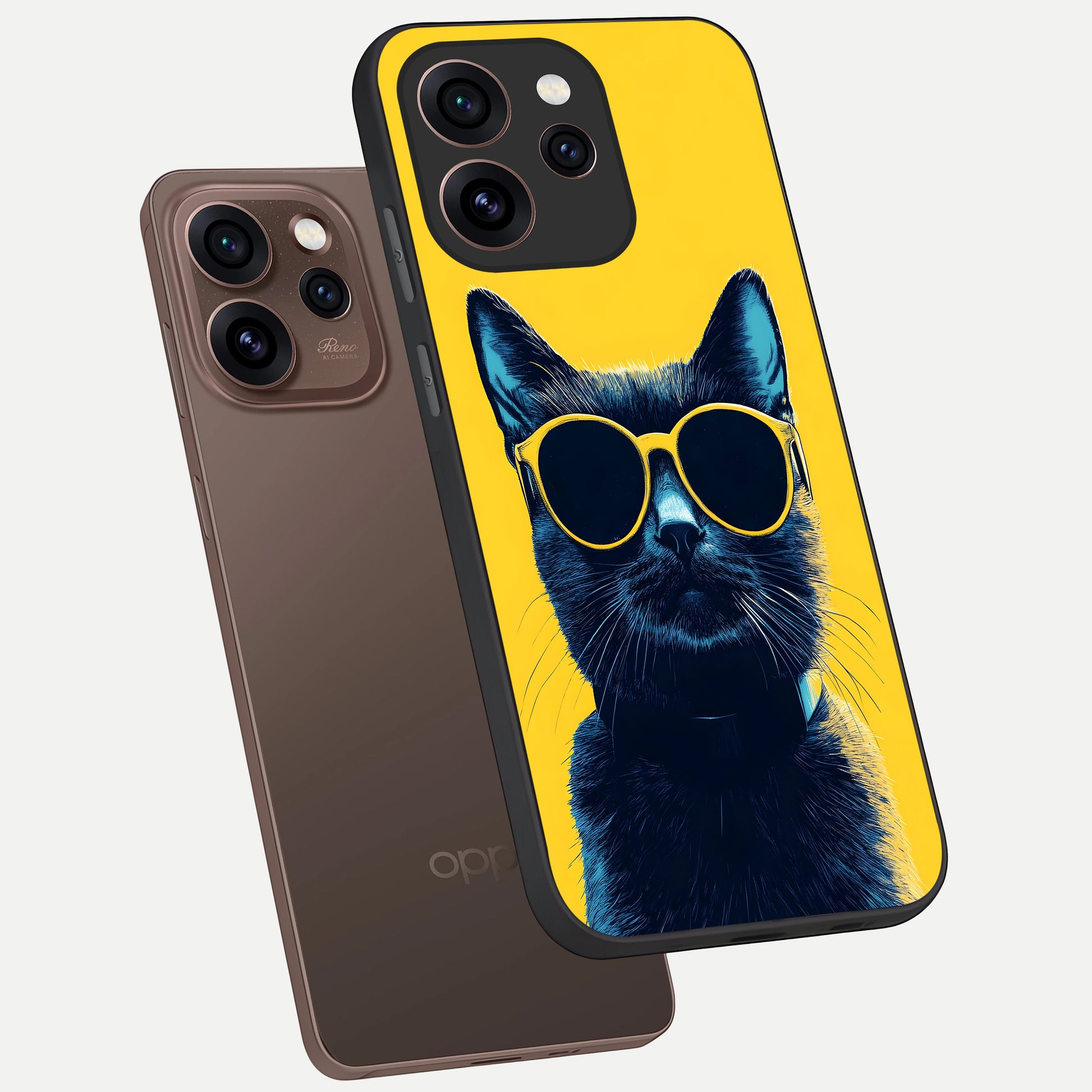  Cool Cat Vibes phone case For Oppo Reno 15 Pro showing premium glass back cover with detailed artwork