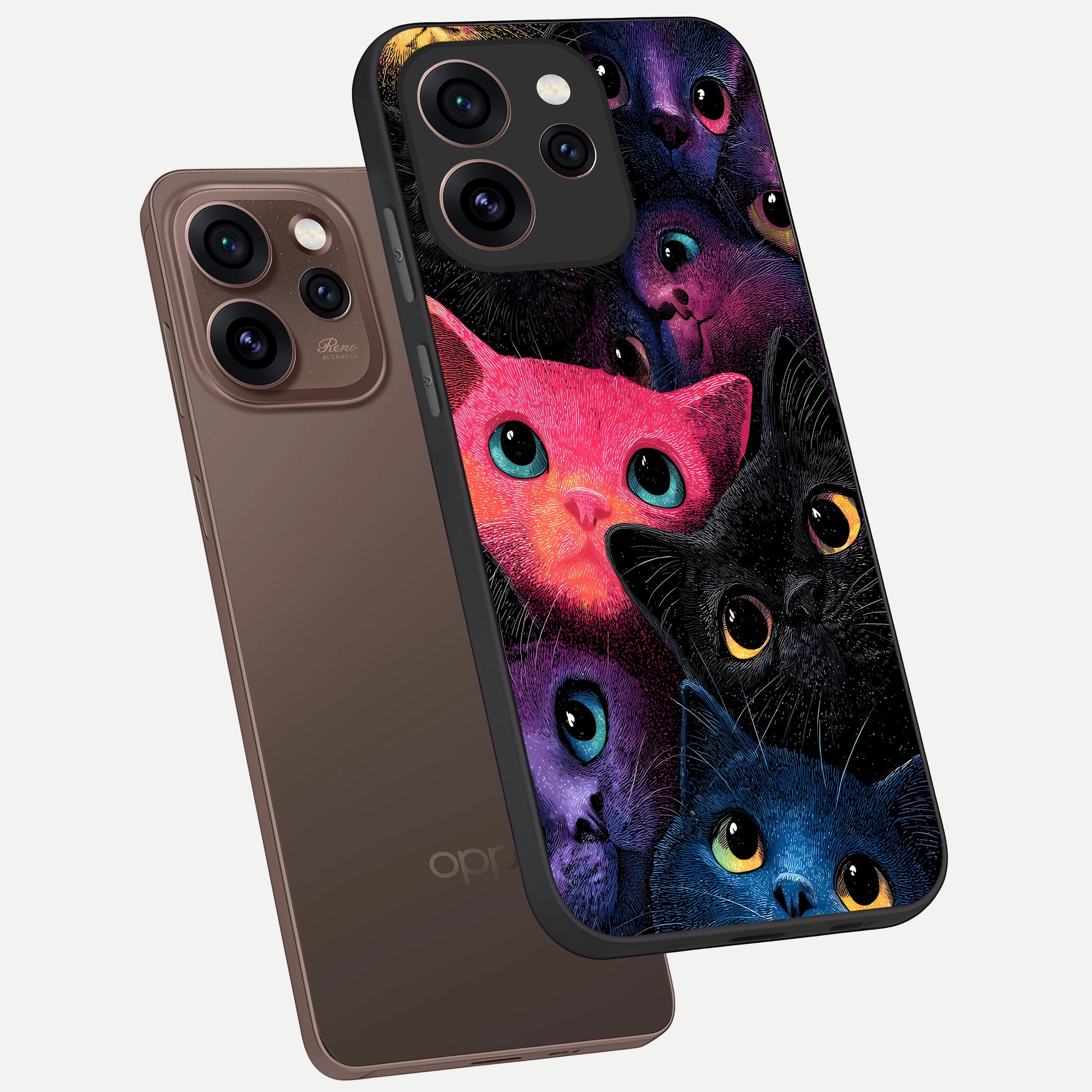 Cosmic Cats Dreams phone case For Oppo Reno 15 Pro showing premium glass back cover with detailed artwork