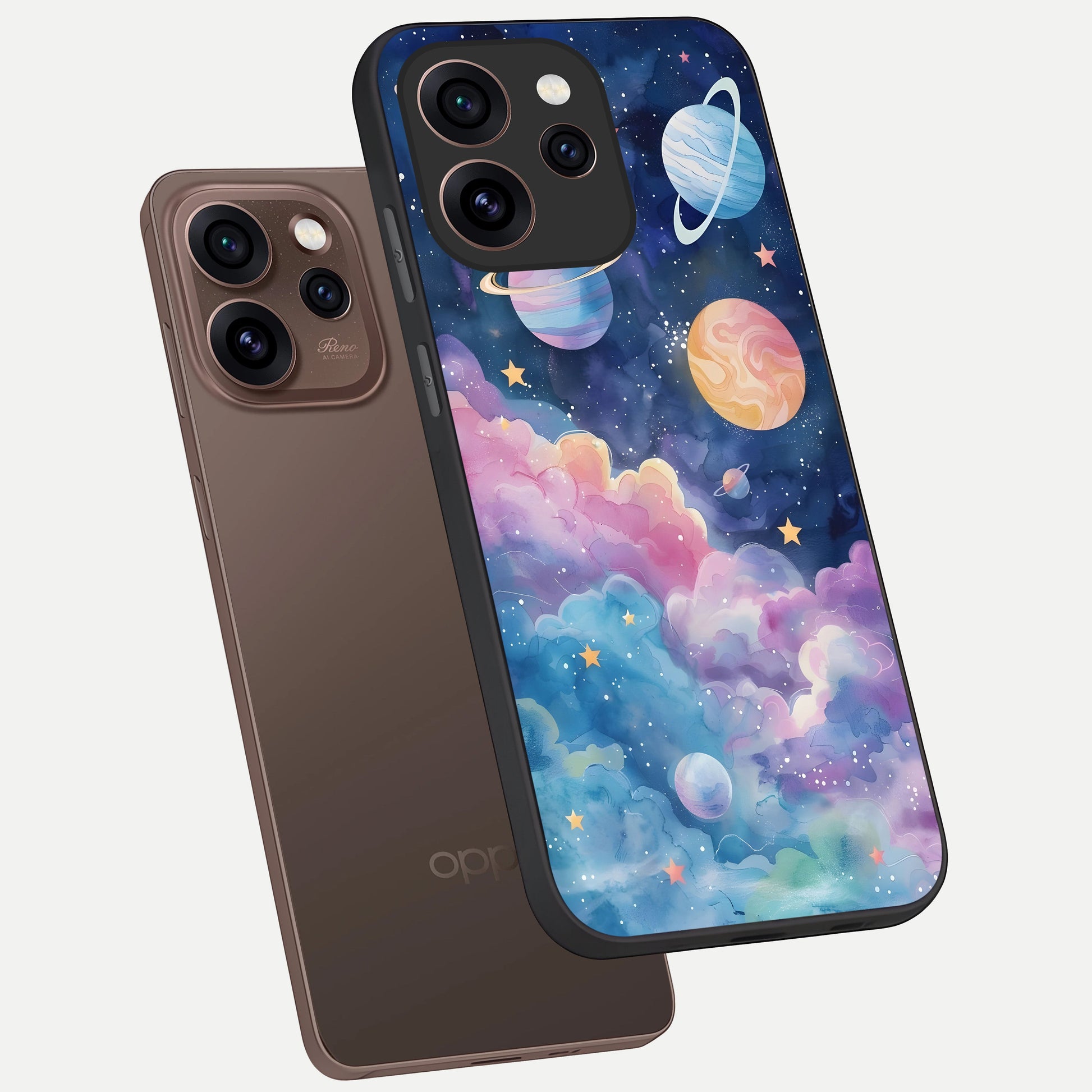  Cosmic Planet Dreams phone case For Oppo Reno 15 Pro showing premium glass back cover with detailed artwork