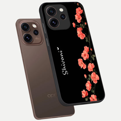 Crimson Bloom Grace Custom Name phone case For Oppo Reno 15 Pro showing premium glass back cover with detailed artwork