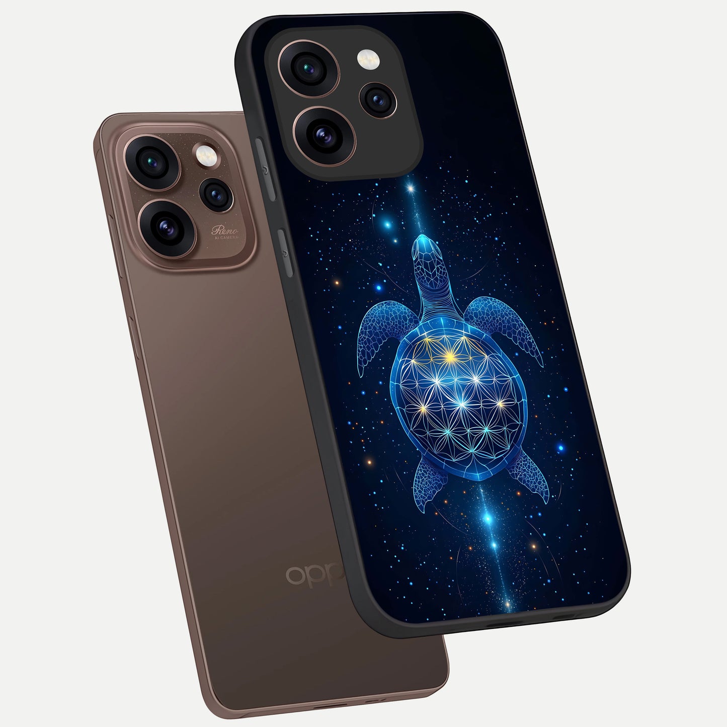  Crimson Blue Turtle phone case For Oppo Reno 15 Pro showing premium glass back cover with detailed artwork