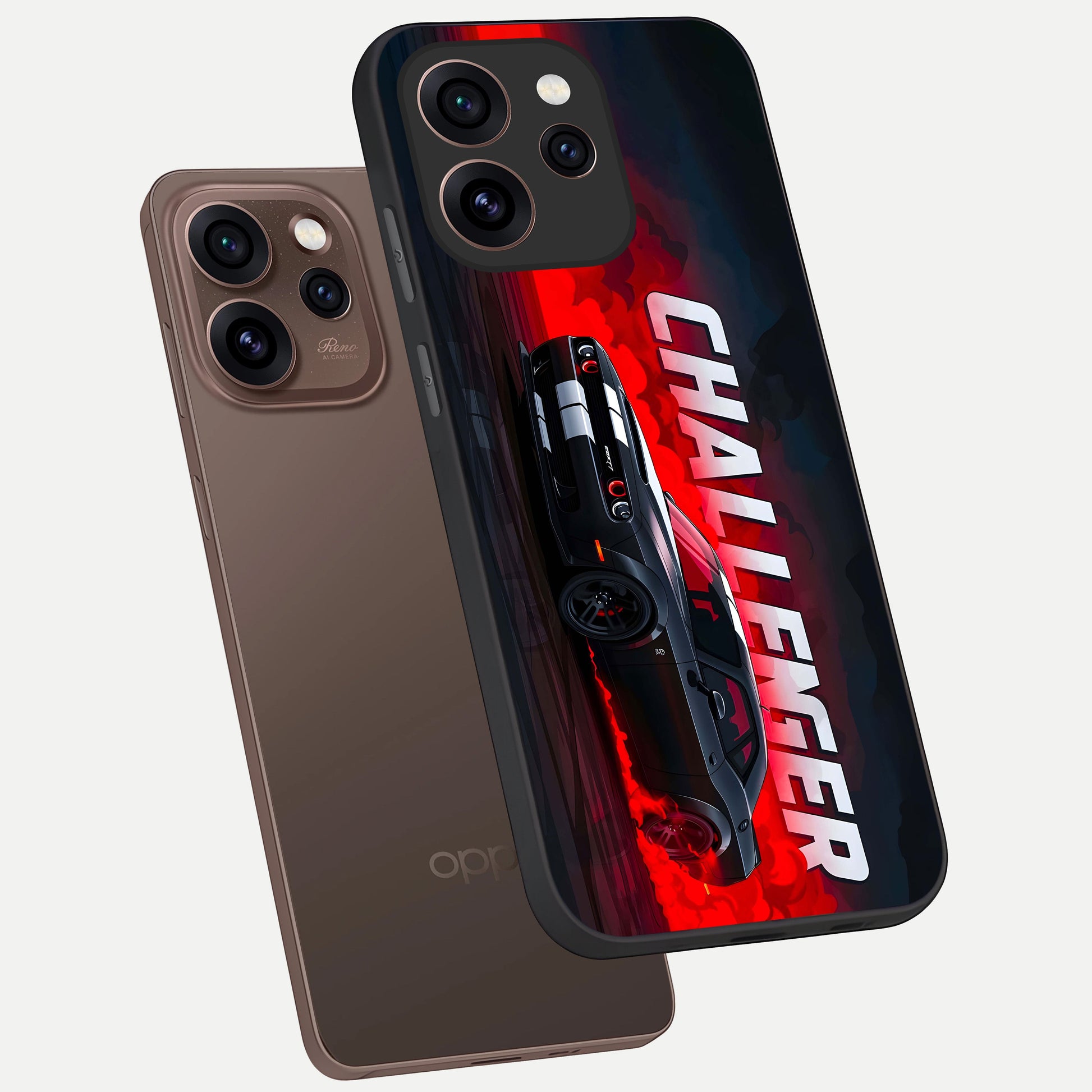  Crimson Challenger Fury phone case For Oppo Reno 15 Pro showing premium glass back cover with detailed artwork