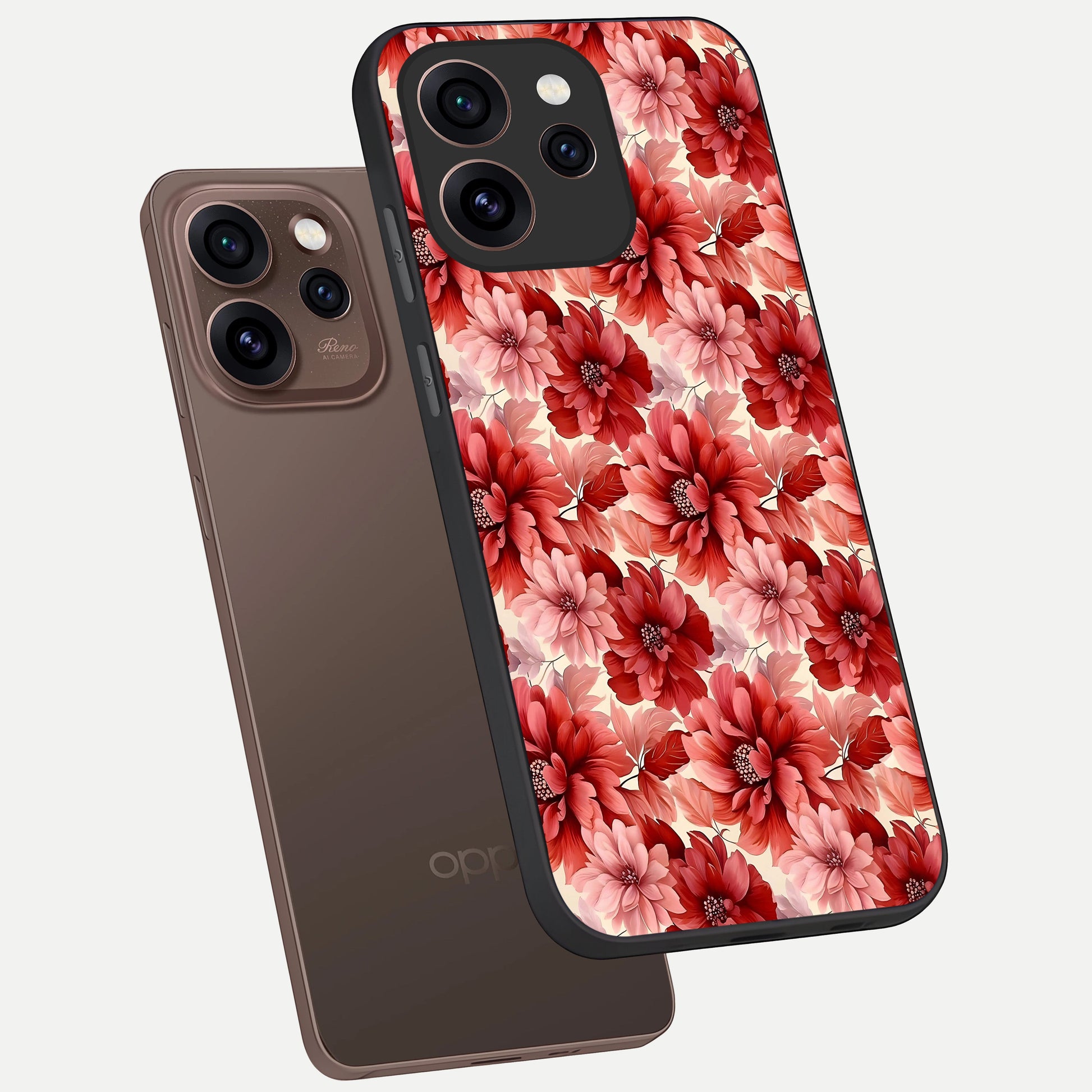  Crimson Love Petals phone case For Oppo Reno 15 Pro showing premium glass back cover with detailed artwork