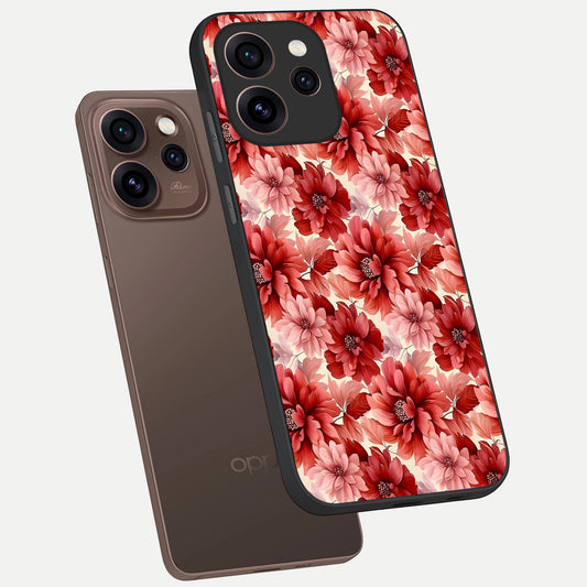  Crimson Love Petals phone case For Oppo Reno 15 Pro showing premium glass back cover with detailed artwork