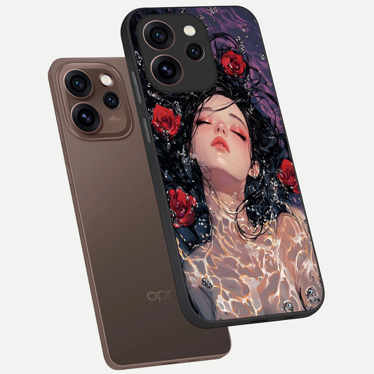  Crimson Rose Serenity phone case For Oppo Reno 15 Pro showing premium glass back cover with detailed artwork