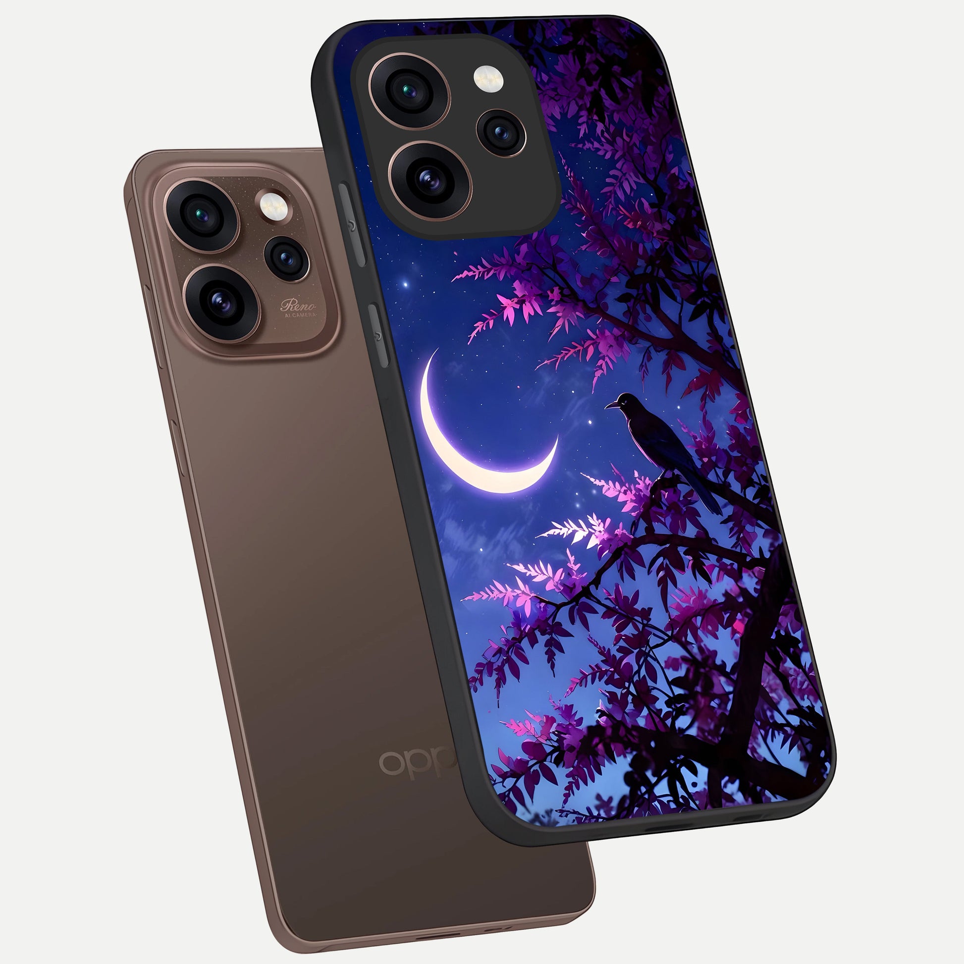  Crow And Moon Scenery phone case For Oppo Reno 15 Pro showing premium glass back cover with detailed artwork