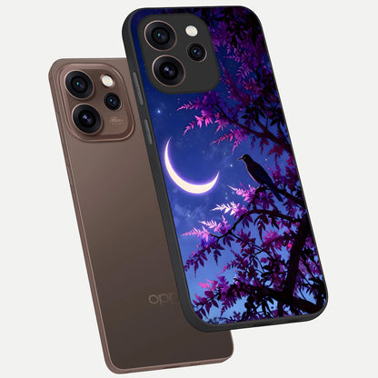  Crow And Moon Scenery phone case For Oppo Reno 15 Pro showing premium glass back cover with detailed artwork