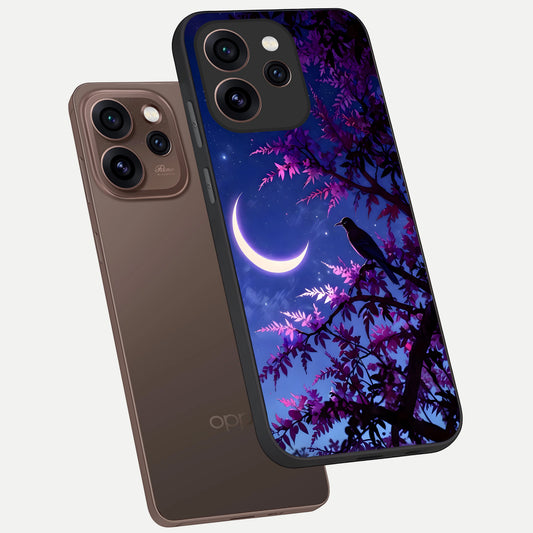 Crow And Moon Scenery phone case For Oppo Reno 15 Pro showing premium glass back cover with detailed artwork