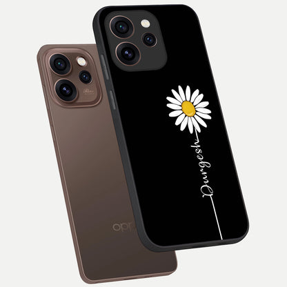  Custom Name White Flower phone case For Oppo Reno 15 Pro showing premium glass back cover with detailed artwork