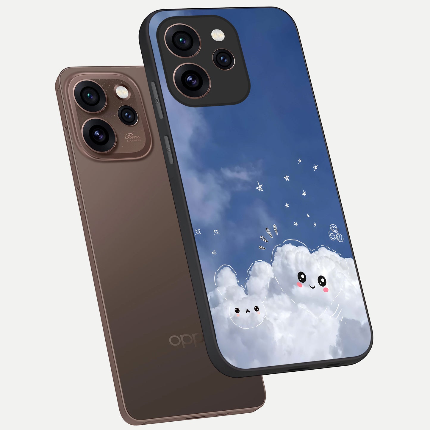  Cute Blossom Cloud phone case For Oppo Reno 15 Pro showing premium glass back cover with detailed artwork
