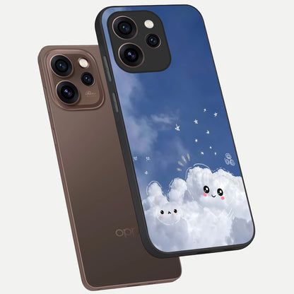  Cute Blossom Cloud phone case For Oppo Reno 15 Pro showing premium glass back cover with detailed artwork