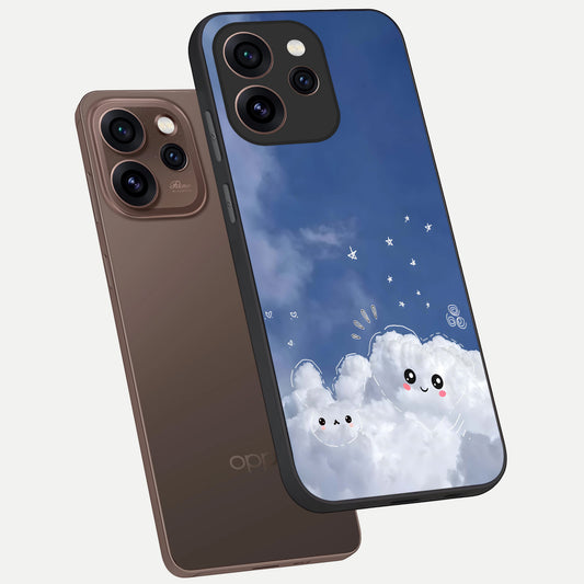  Cute Blossom Cloud phone case For Oppo Reno 15 Pro showing premium glass back cover with detailed artwork